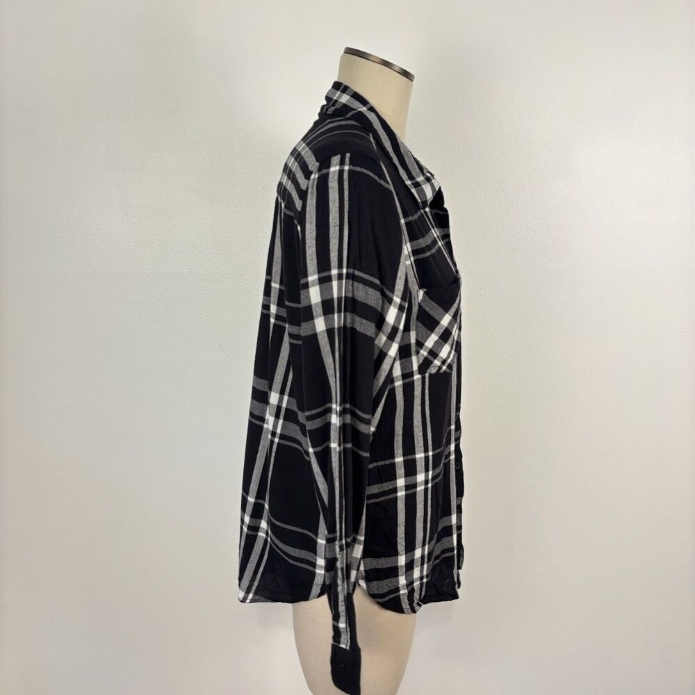 Lucky Brand Womens Large Black White Plaid Long Sleeve Shirt Button Front - Picture 3 of 7